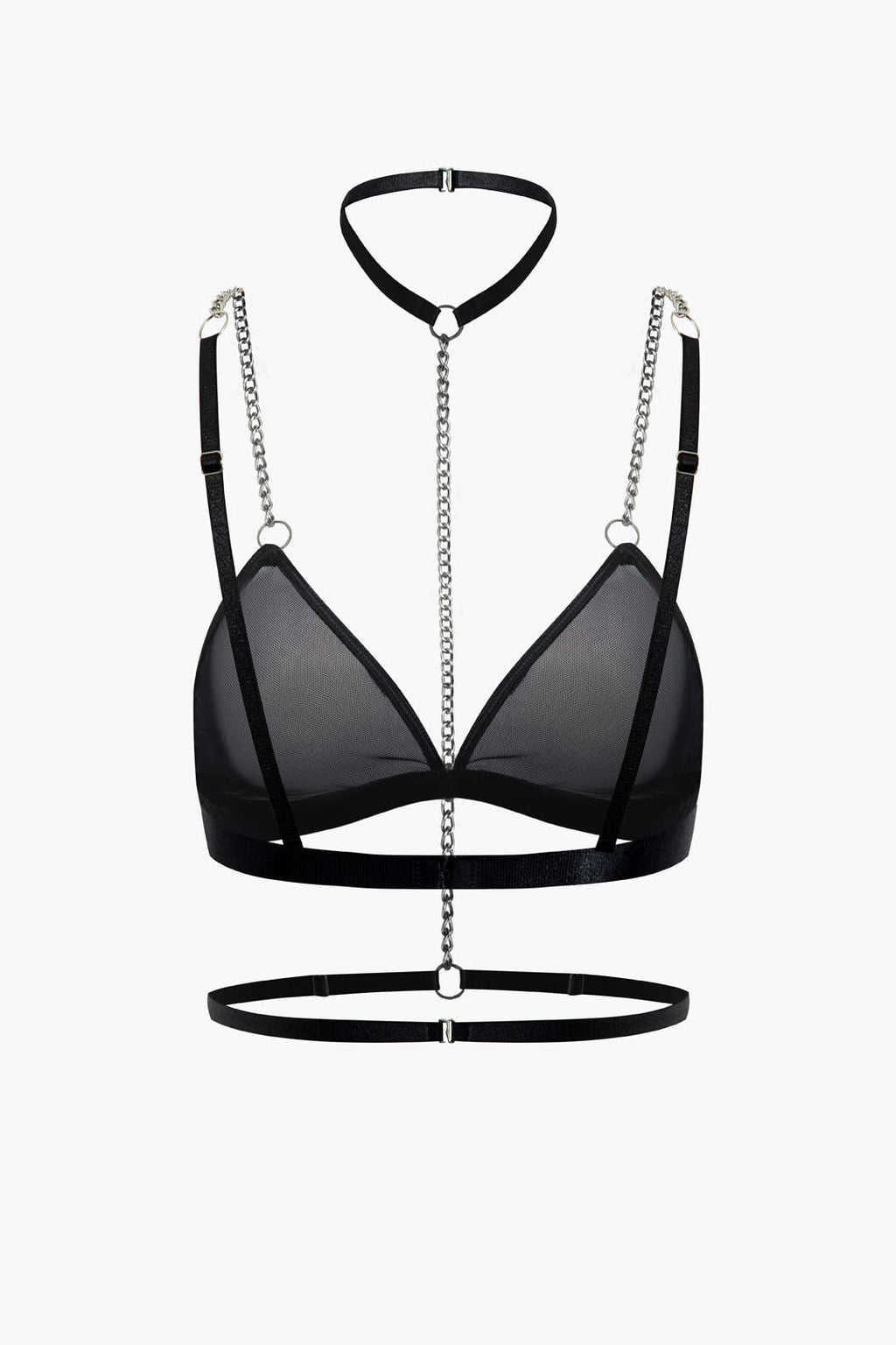 File Şeffaf Zincir Detaylı İki Parçalı İç Giyim Seti ve Choker