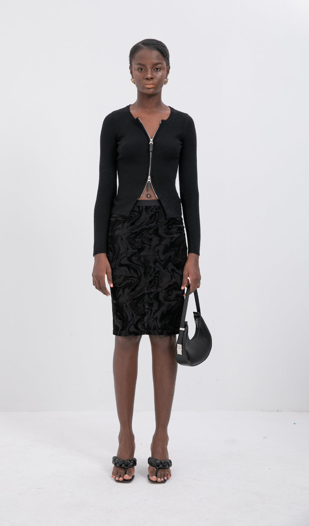 Fermuarlı Nervürlü Örgü Hırka Üst