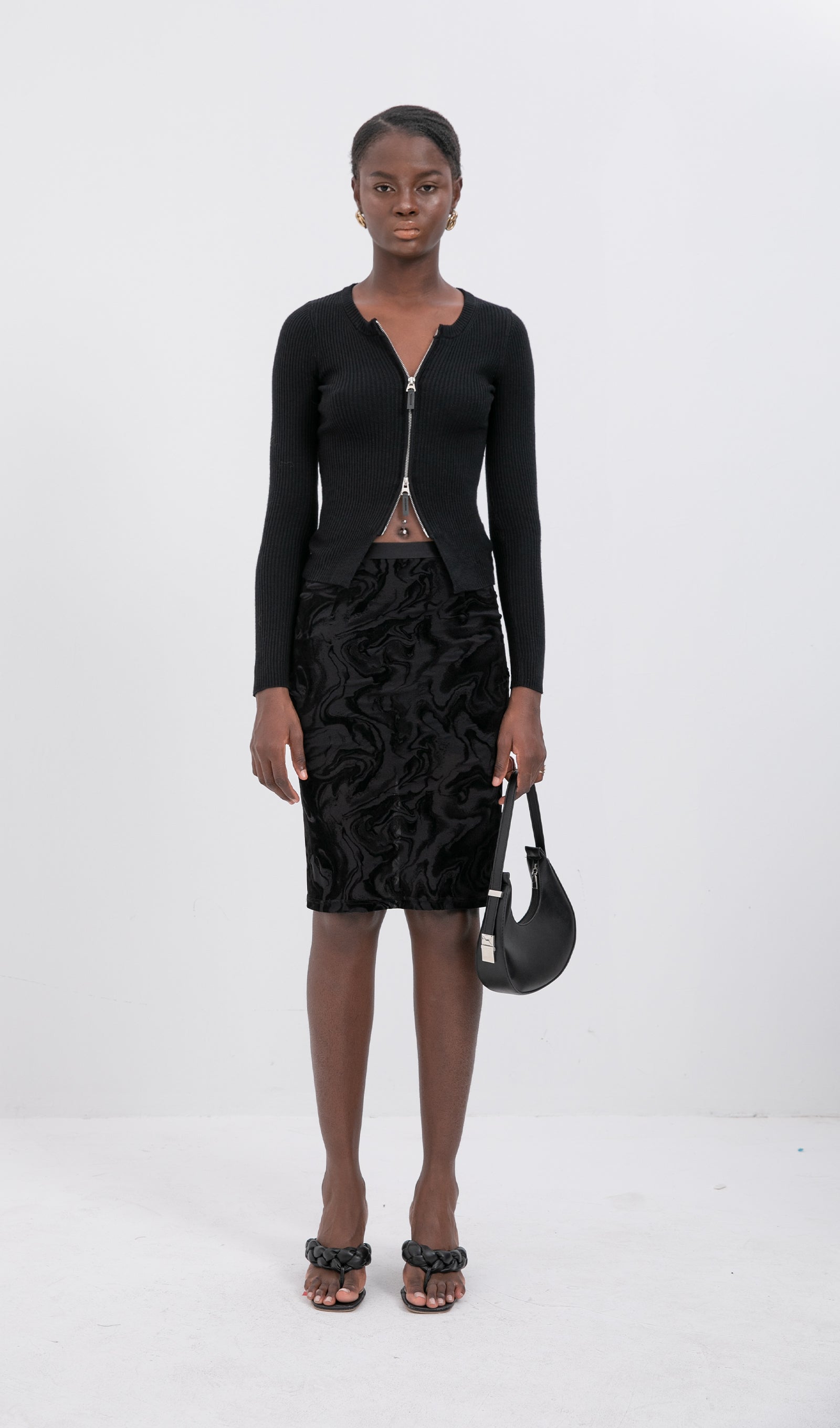 Fermuarlı Nervürlü Örgü Hırka Üst