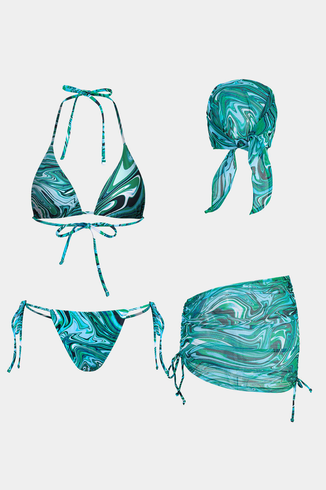 Etnik Desenli Dört Parça Bikini Takımı