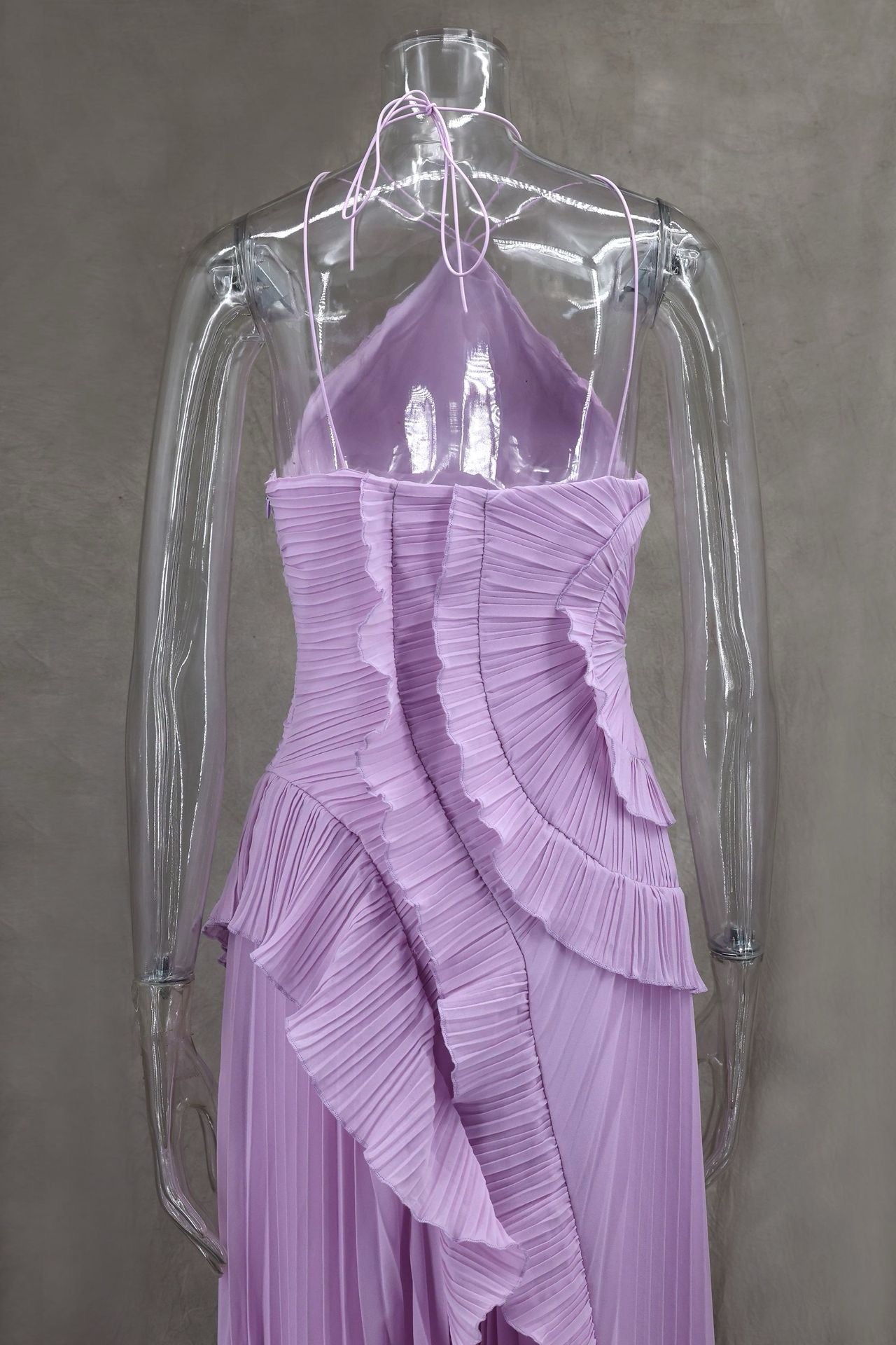 Anabella Pileli Fırfırlı Lila Midi Elbise