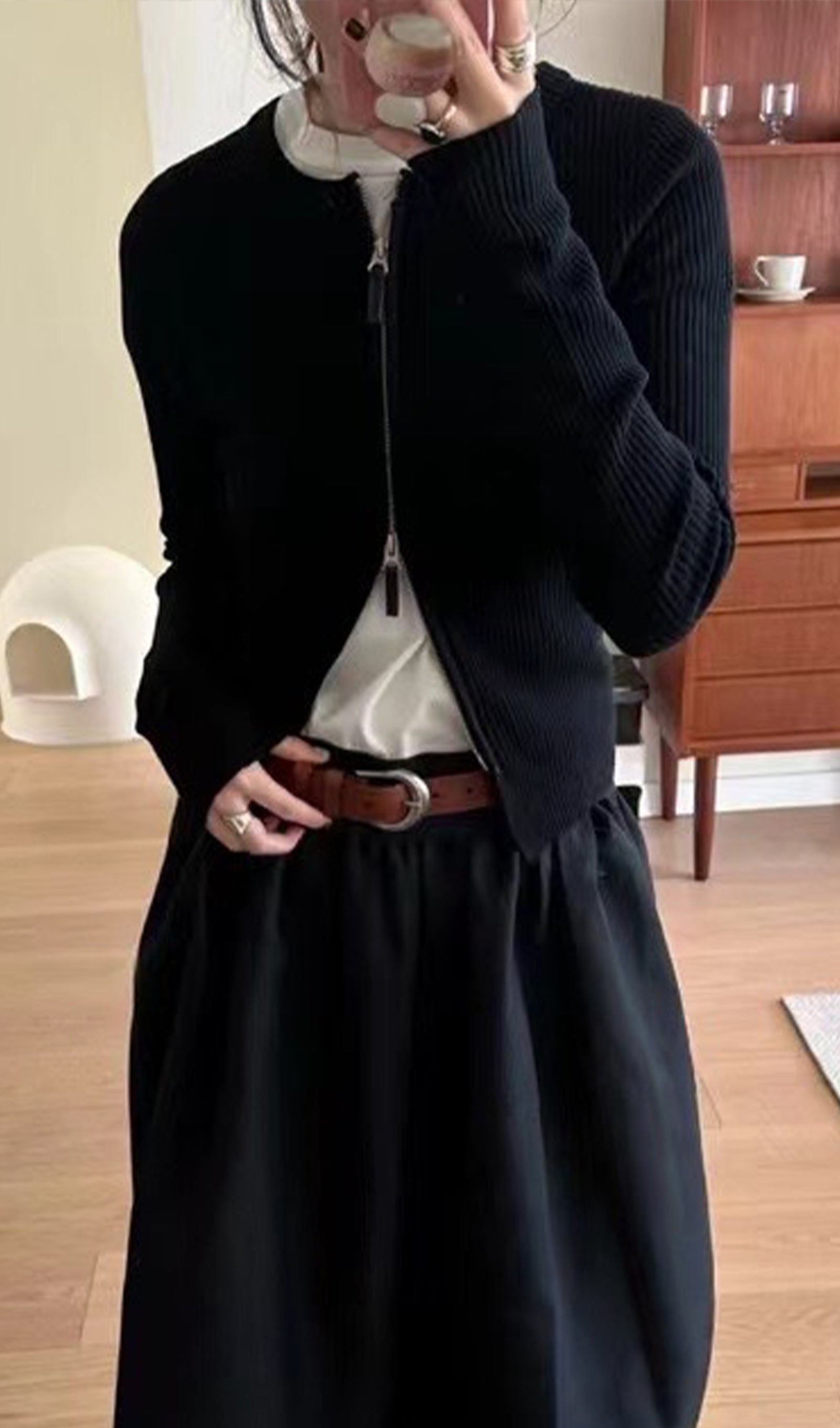 Fermuarlı Nervürlü Örgü Hırka Üst