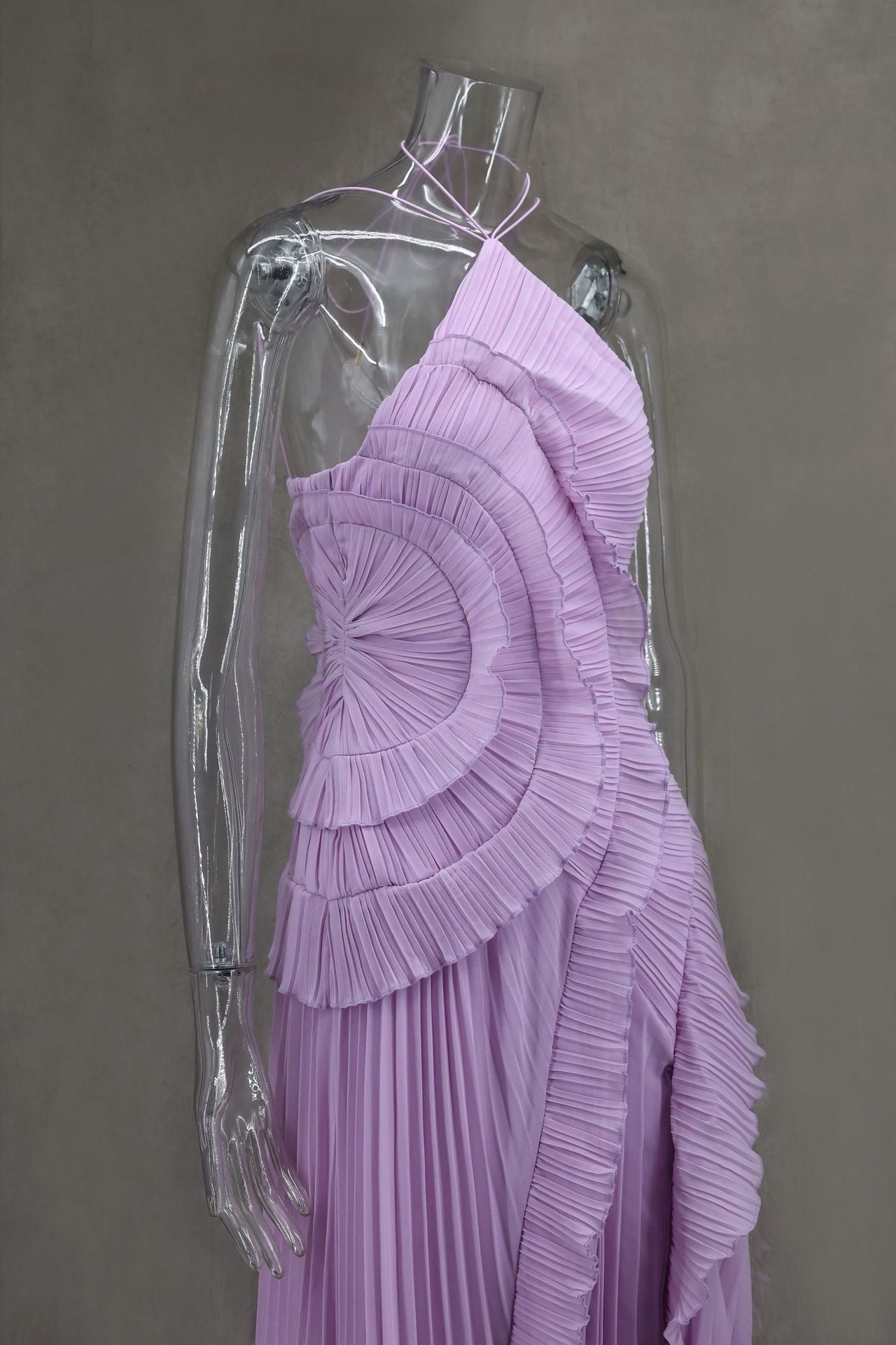 Anabella Pileli Fırfırlı Lila Midi Elbise