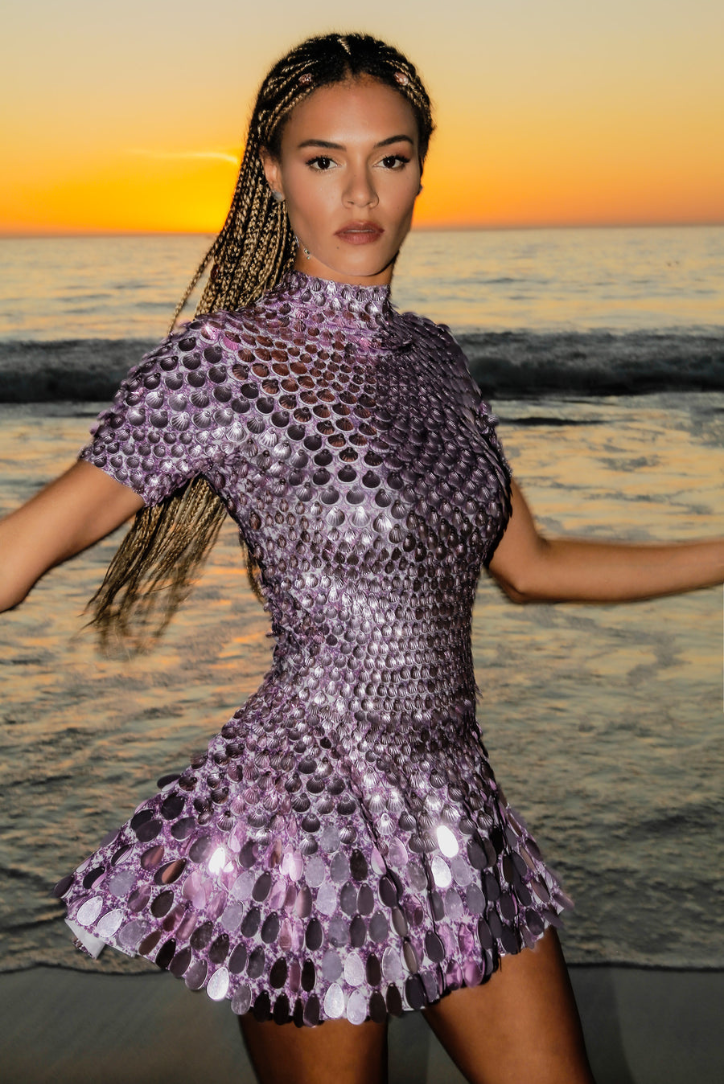 Kaia Yüksek Yaka Payet Mini Elbise