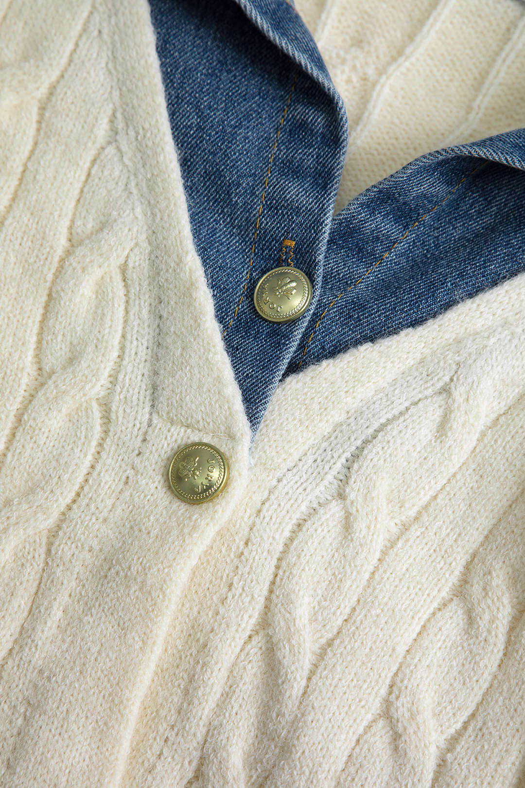 Örgü Denim Gömlek Yaka Uzun Kollu Üst