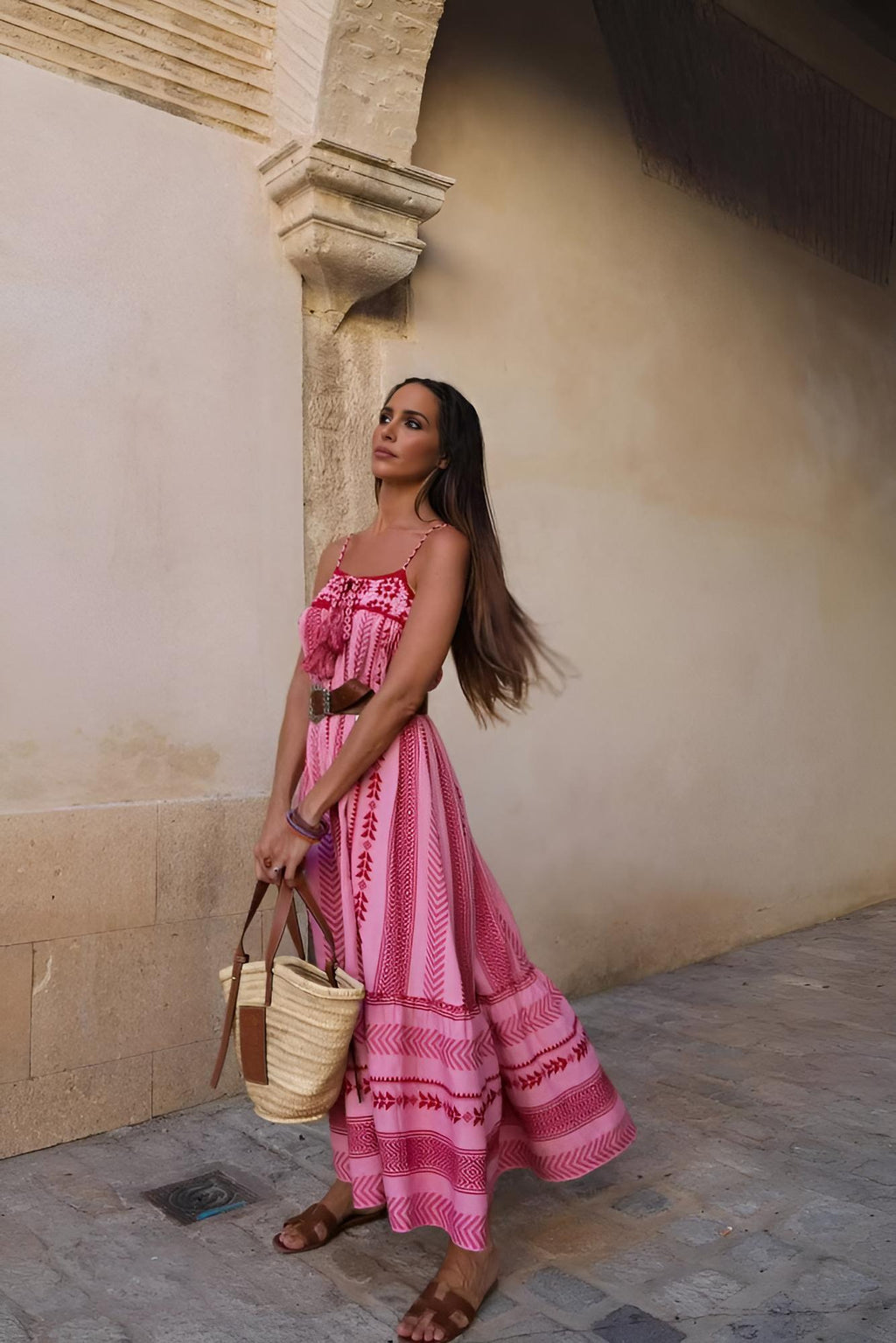 Etnik Örgü Askılı Uzun Elbise