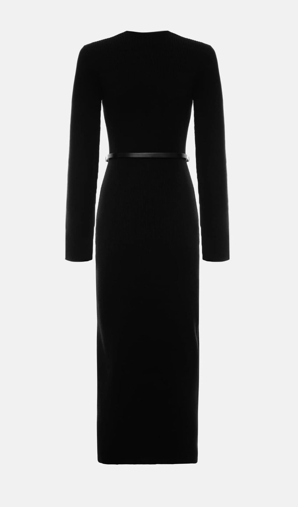 Örme V Yaka  Midi Elbise -Siyah