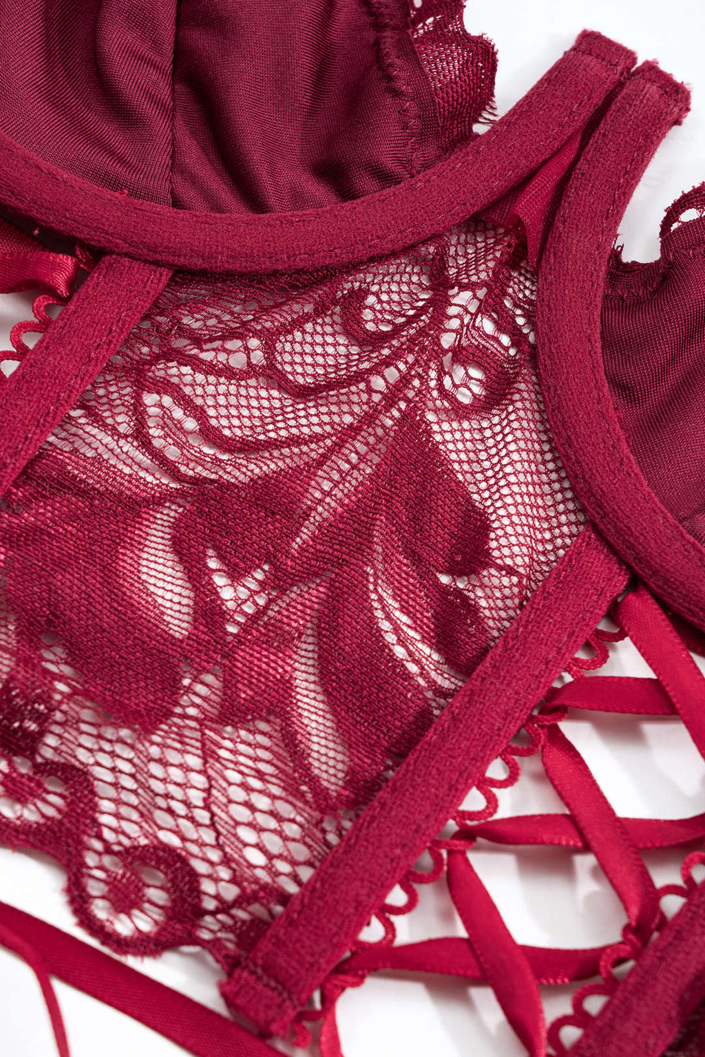 Dantel Çapraz Bağlama Detaylı Sırt Dekolteli İç Giyim Garter Seti