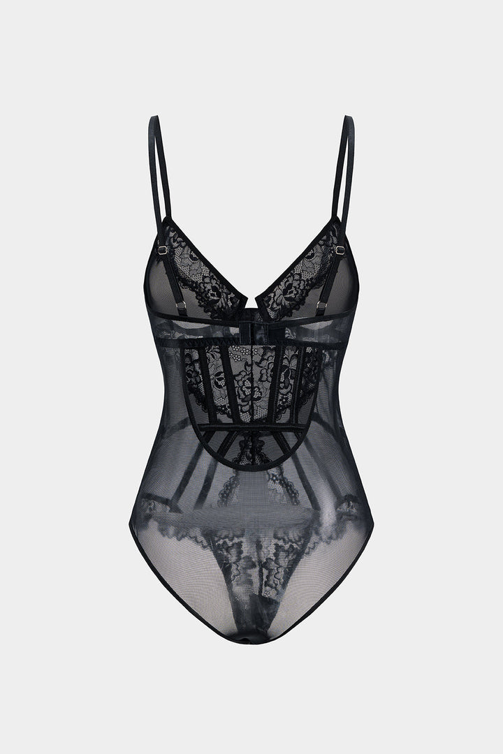 Tül ve Dantelli Büstiyer Korse Bodysuit