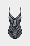 Tül ve Dantelli Büstiyer Korse Bodysuit