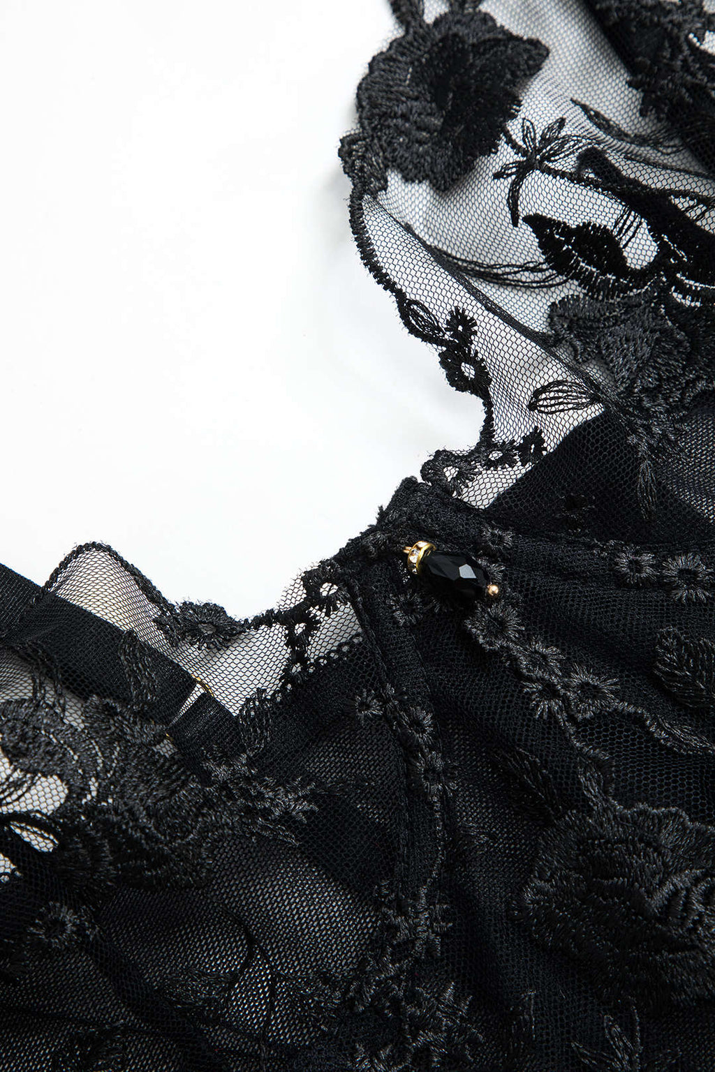 Şeffaf Tül Nakışlı Boncuklu Jartiyer Takımı