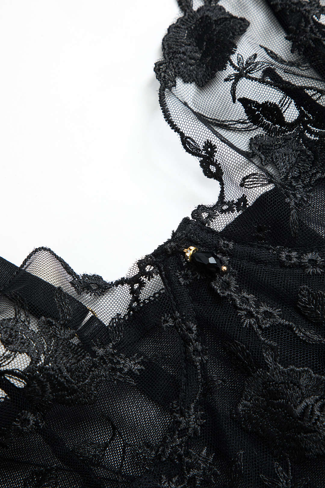 Şeffaf Tül Nakışlı Boncuklu Jartiyer Takımı