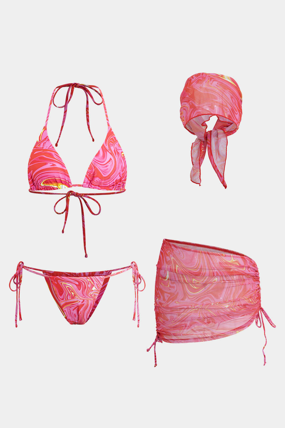 Etnik Desenli Dört Parça Bikini Takımı