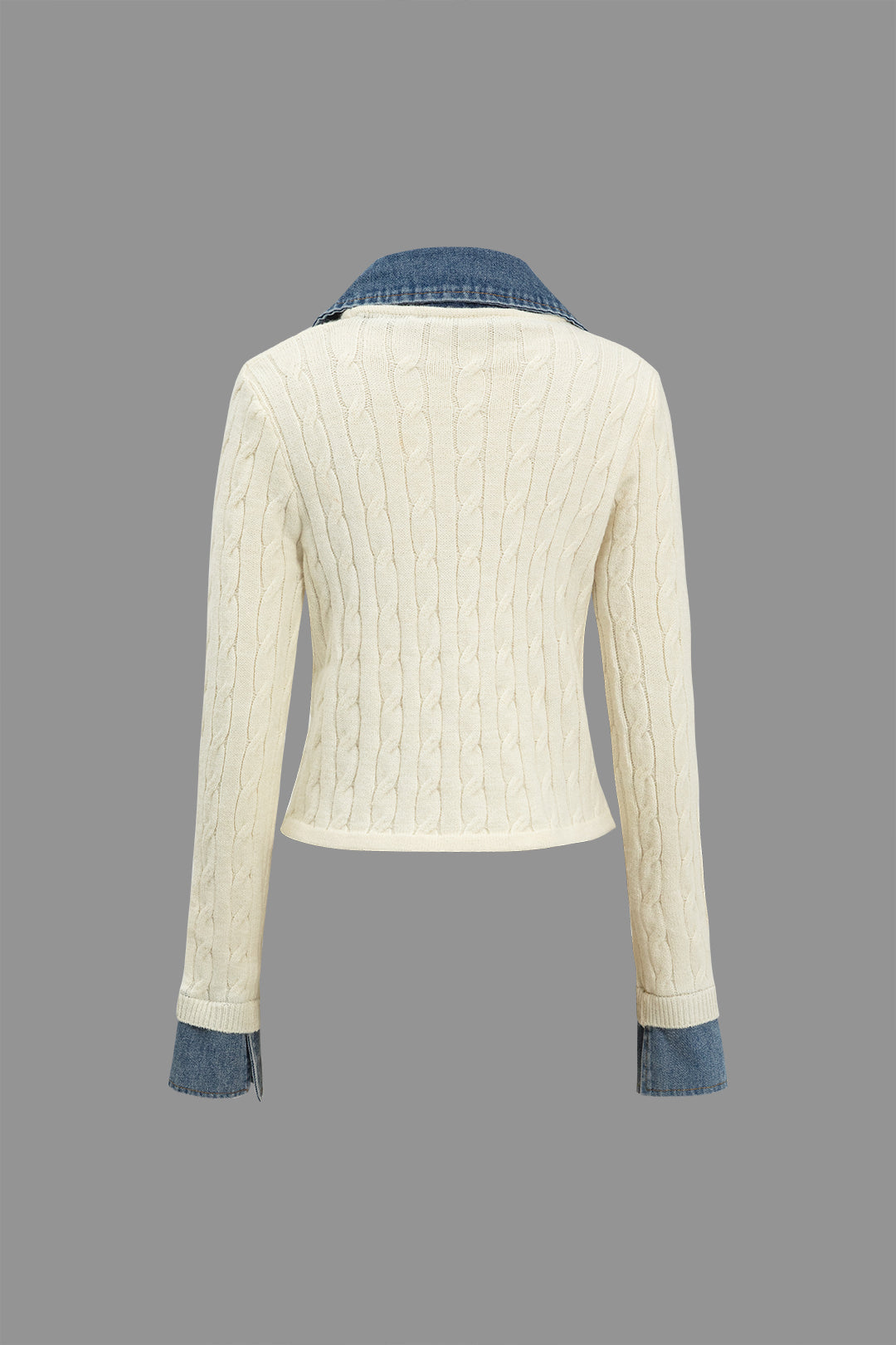 Örgü Denim Gömlek Yaka Uzun Kollu Üst