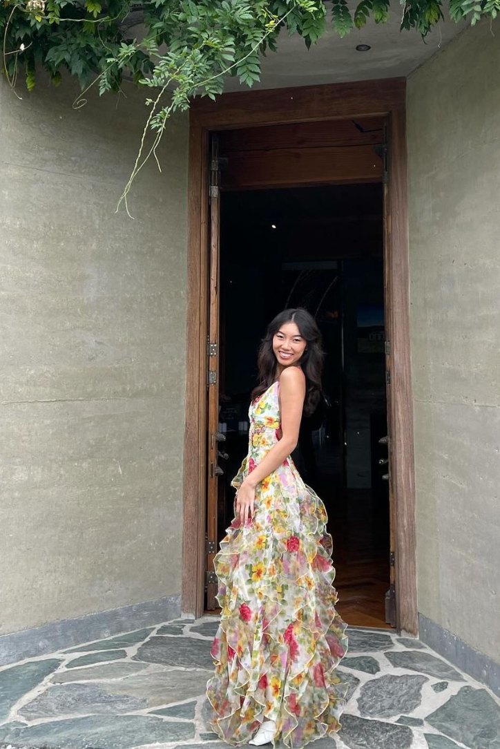 Saskia Fırfırlı Volanlı Maksi Elbise