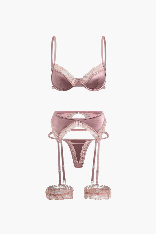 Dantel Saten Pâtçwork İç Giyim Garter Seti