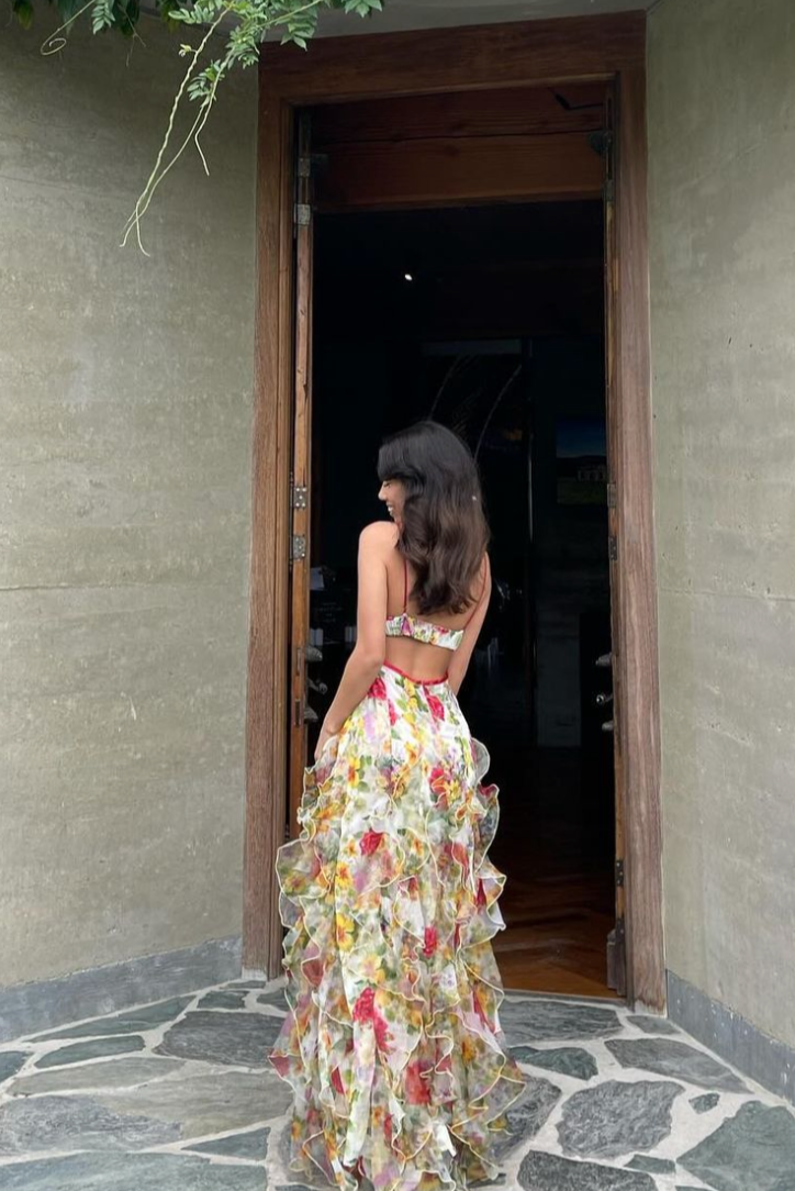 Saskia Fırfırlı Volanlı Maksi Elbise