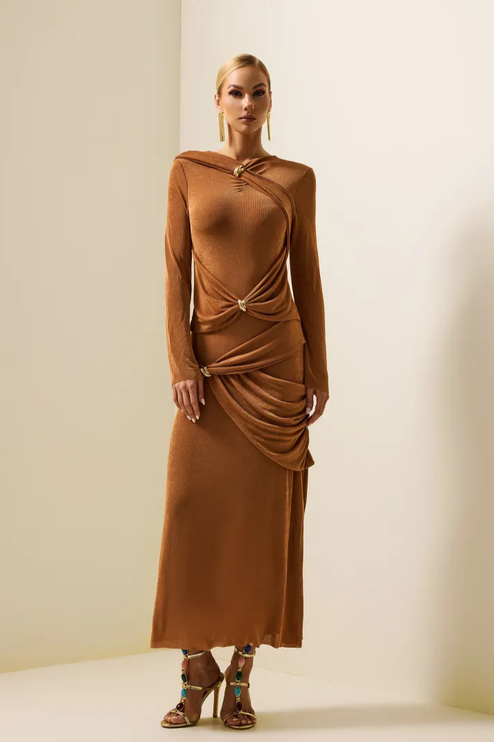 Diandra Asimetrik Detay Midi Elbise