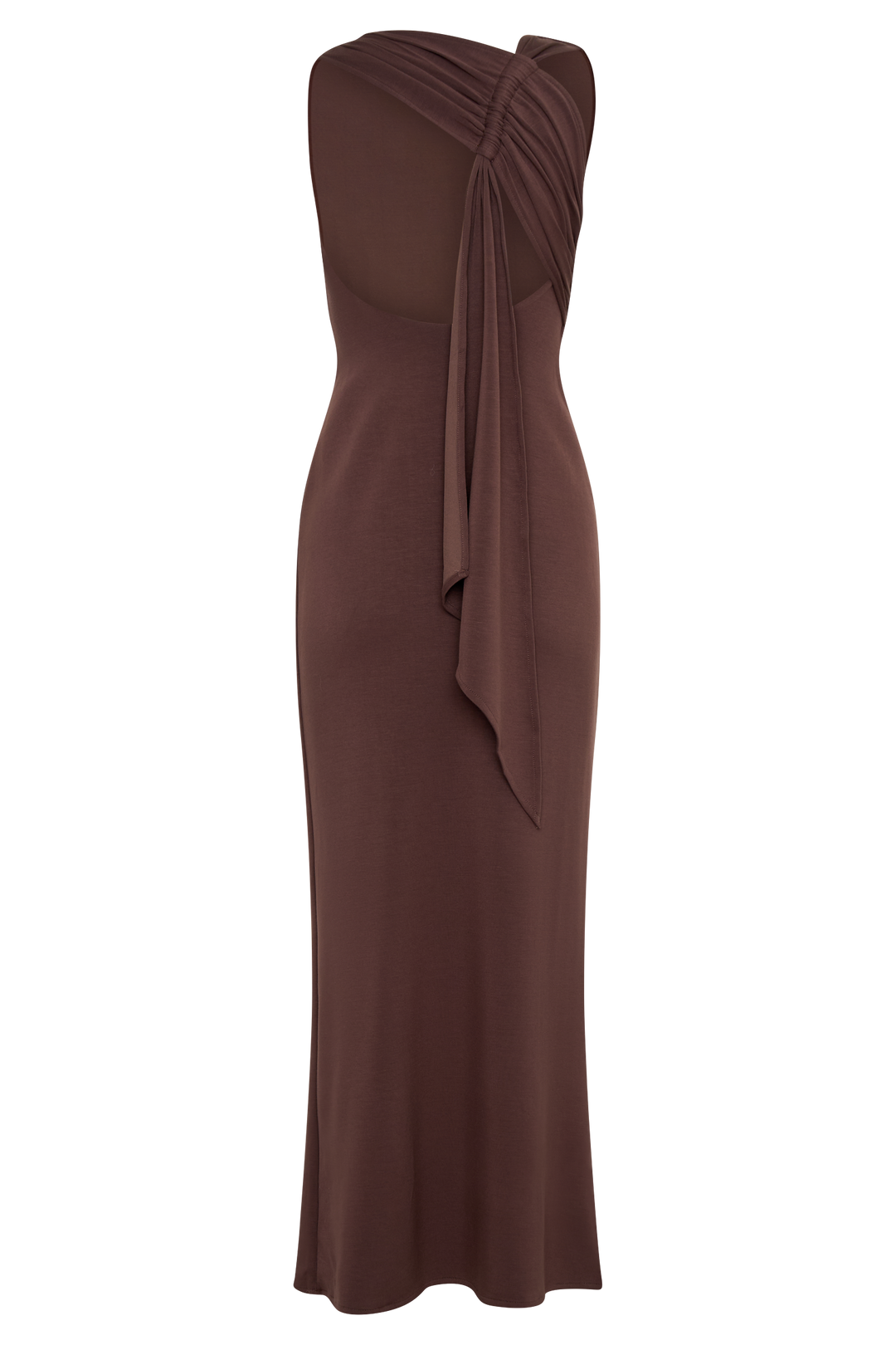 Catelyn Asimetrik Scuba Jersey Midi Elbise - Kakao Kahvesi