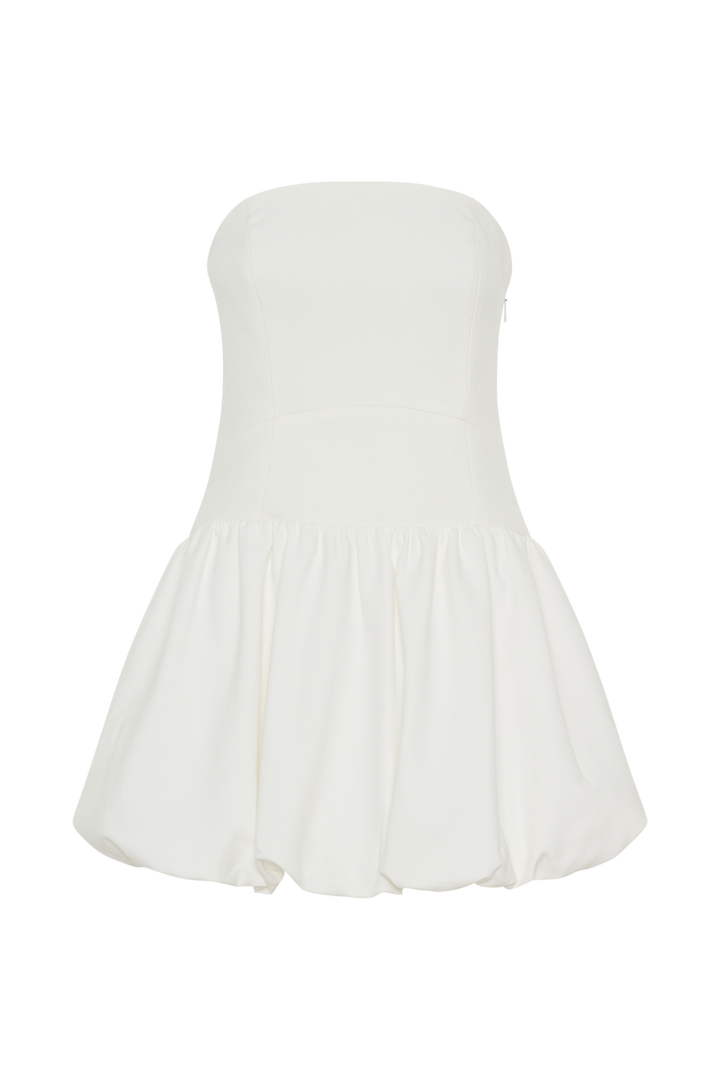 Clementina Straplez Baloncuklu Mini Elbise - Beyaz