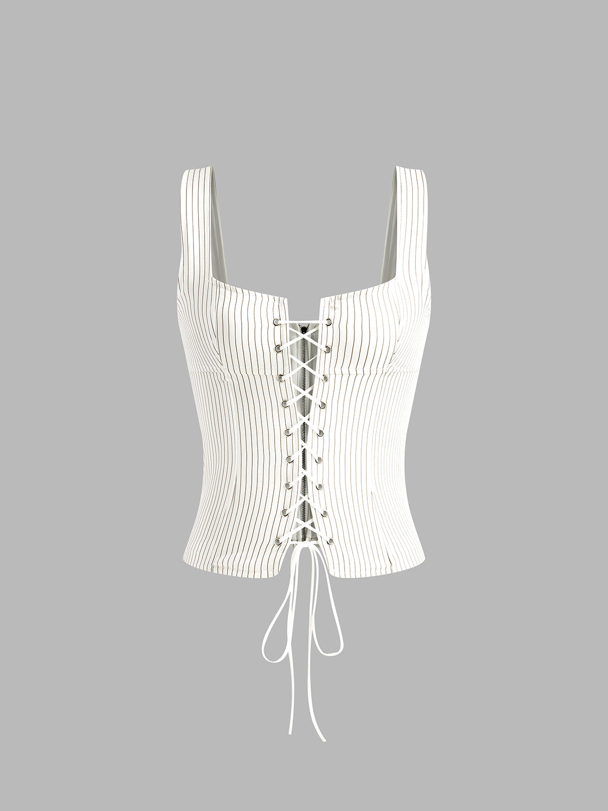 Çizgili İpli ve Fermuarlı Korse Üst