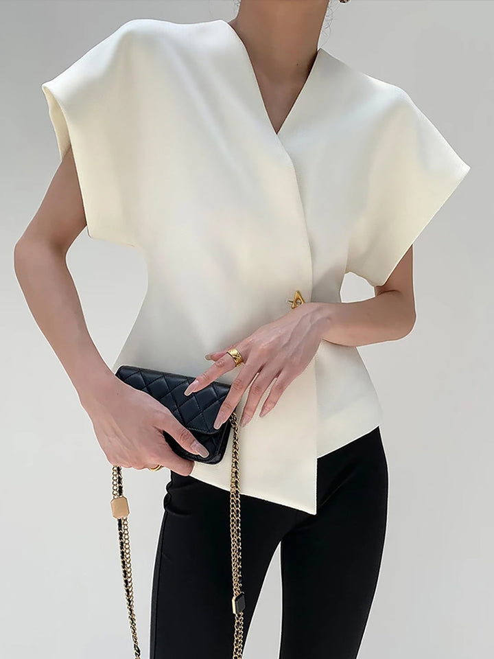 Kimono Model V Yaka Tek Düğmeli Bluz
