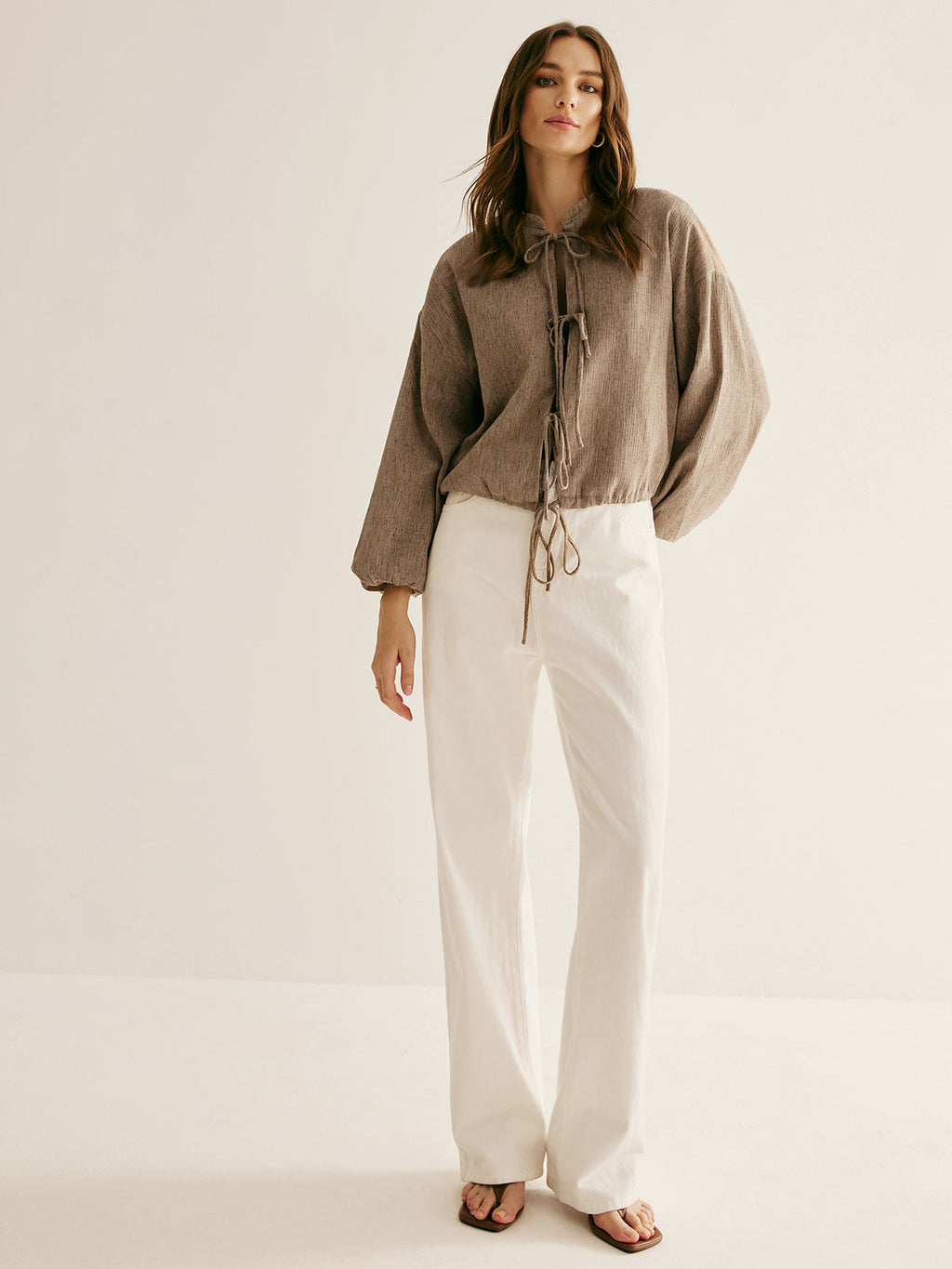 Retro İpli Bağlama Bol Bluz