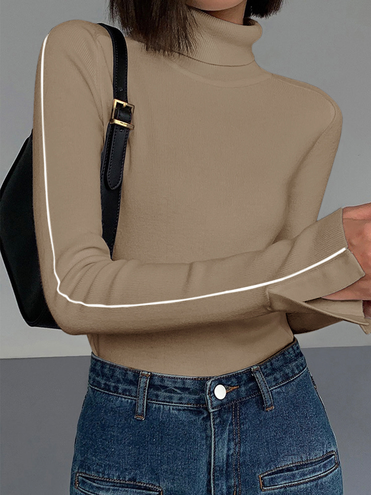 Kontrast Biyeli Balıkçı Yaka Kazak