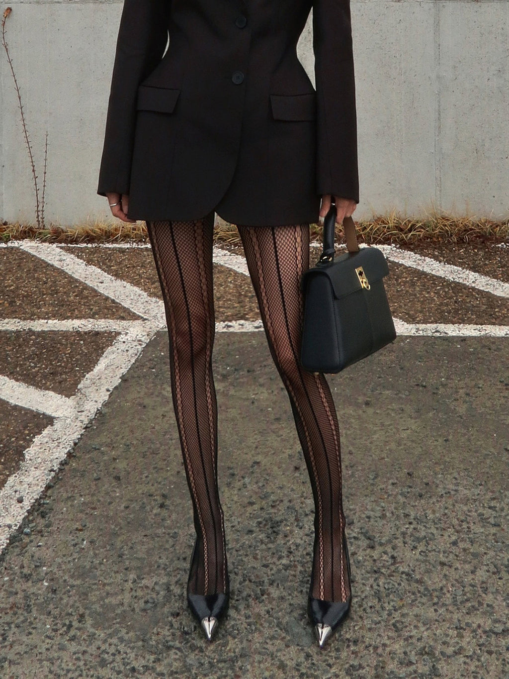 Lisa Şerit ve Çift Petekli File Çorap