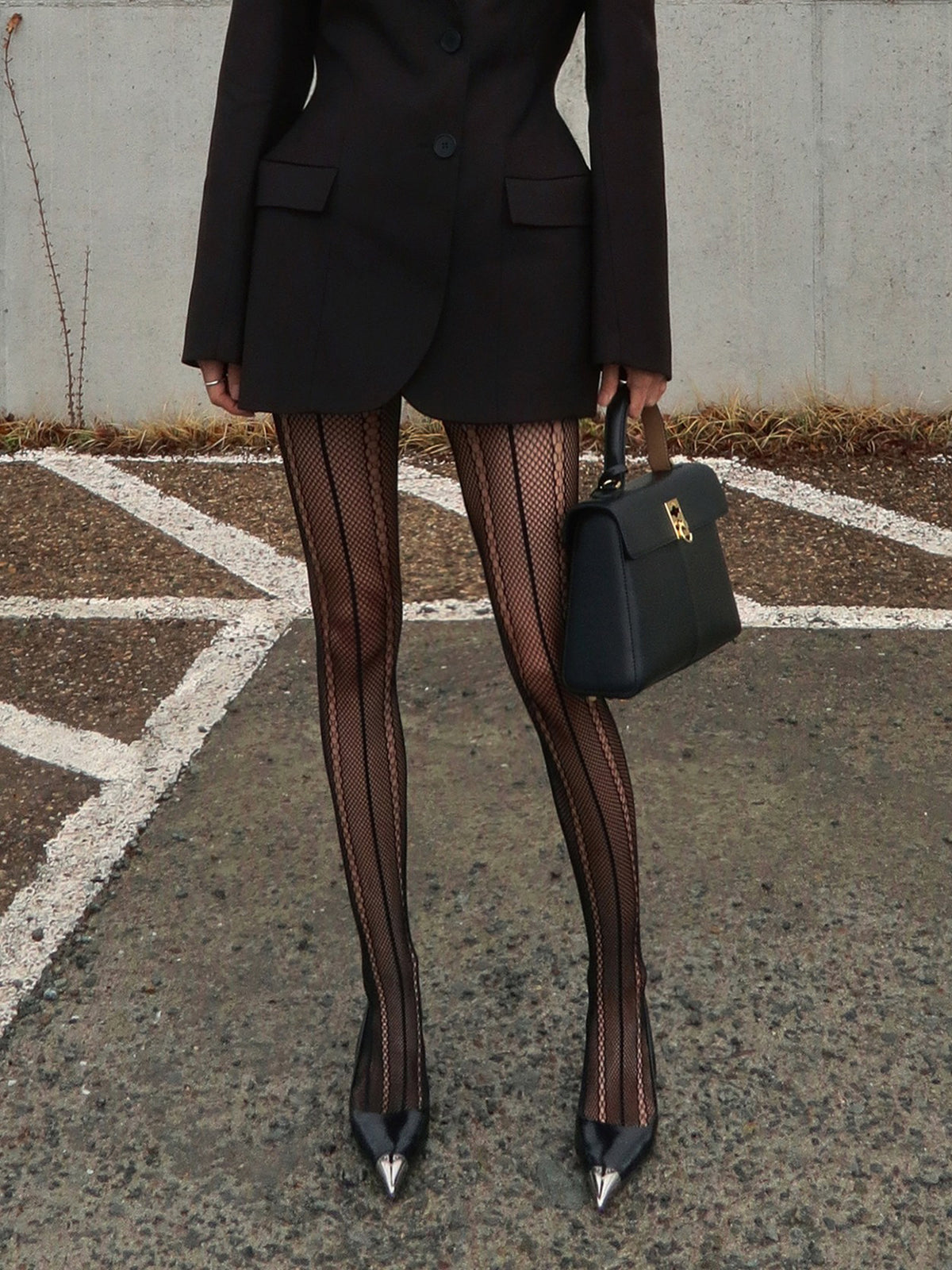 Lisa Şerit ve Çift Petekli File Çorap