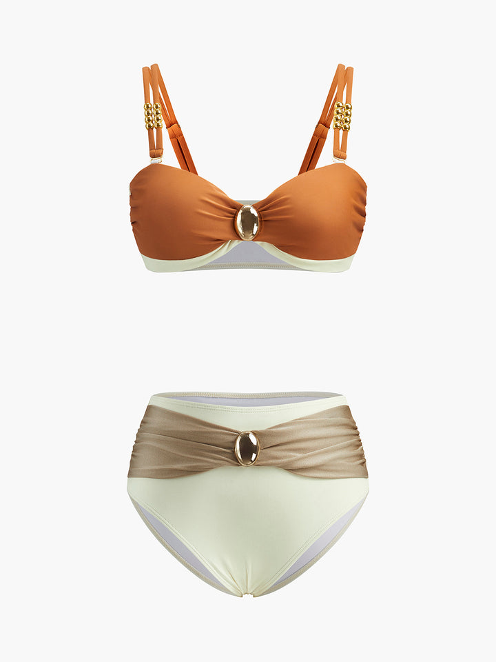 Renk Bloklu Kemer Detay Bikini Takımı