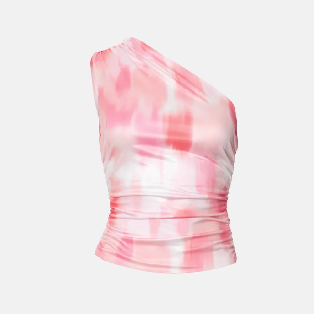 Lana Çiçek Baskı Tek Omuz Üst