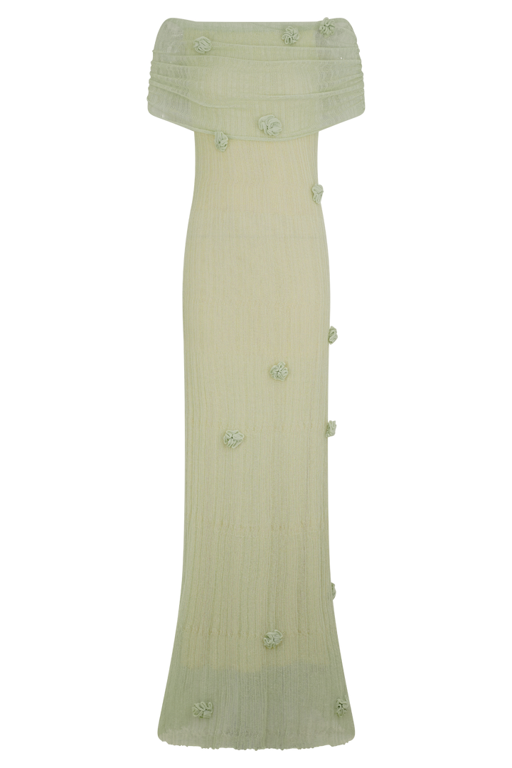 Brynn Orkide Örgü Maxi Elbise - Pastel Yeşil