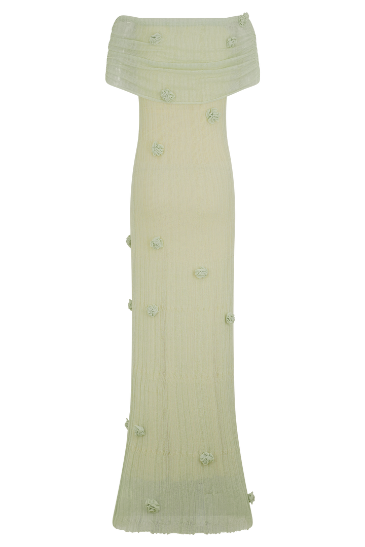Brynn Orkide Örgü Maxi Elbise - Pastel Yeşil