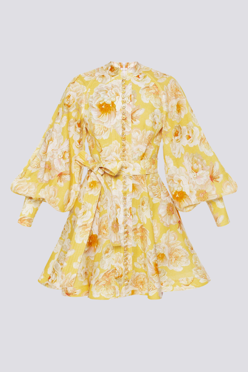 Cassiopeia Balon Kol Çiçekli Mini Elbise
