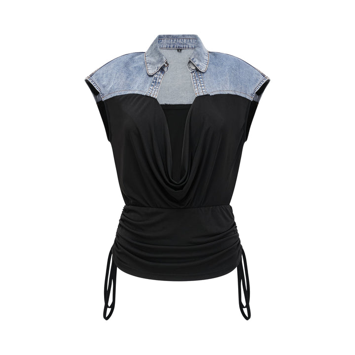 Nala Jarse Panelli Denim Üst Ve Etek Uyumlu Set