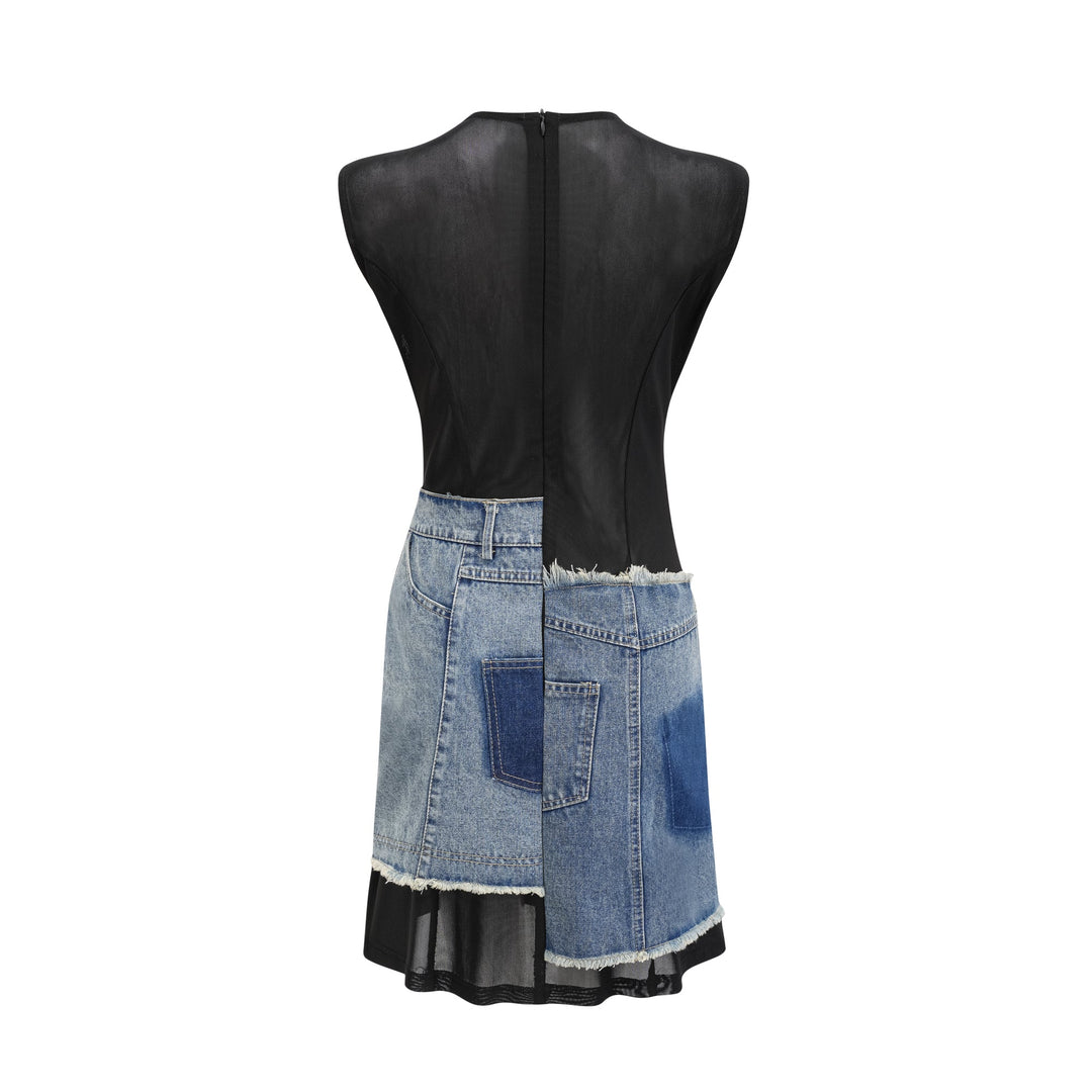 Lana Denim Patchwork Kolsuz Elbise