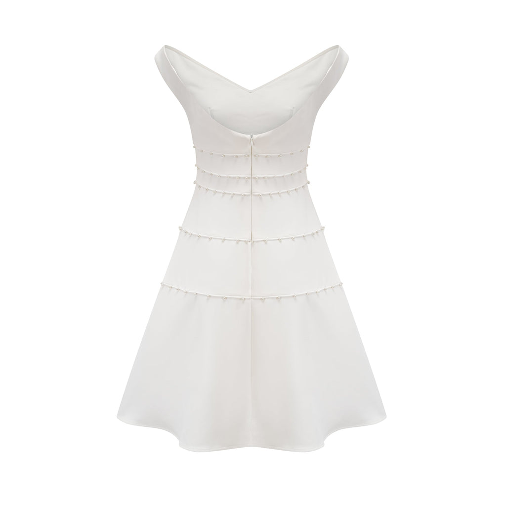 Priscille Beyaz Suni İnci Mini Elbise