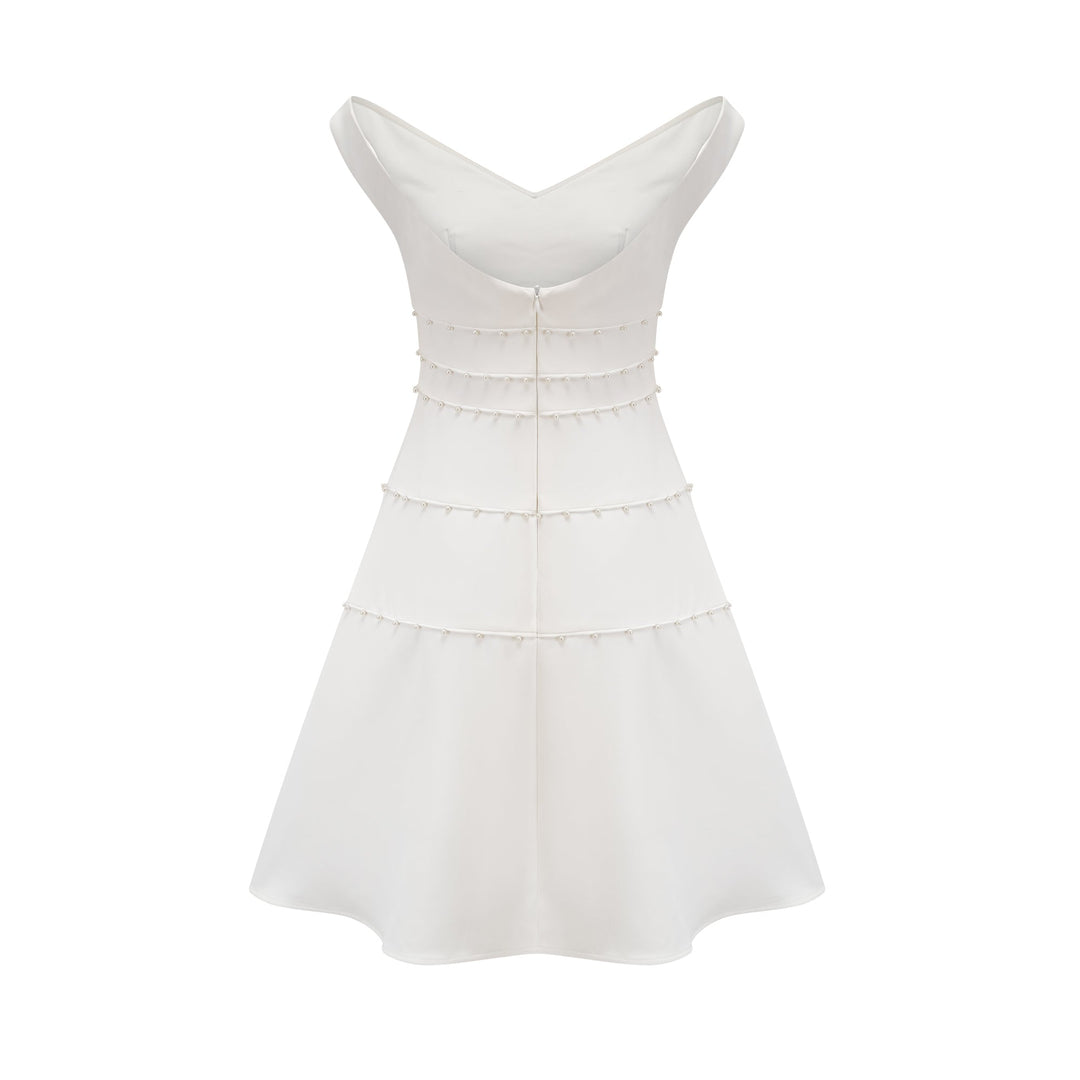 Priscille Beyaz Suni İnci Mini Elbise
