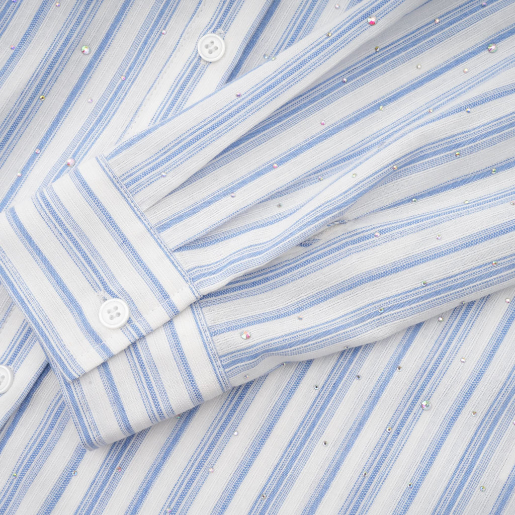 Vivien İşlemeli İnce Çizgili Desenli Gömlek