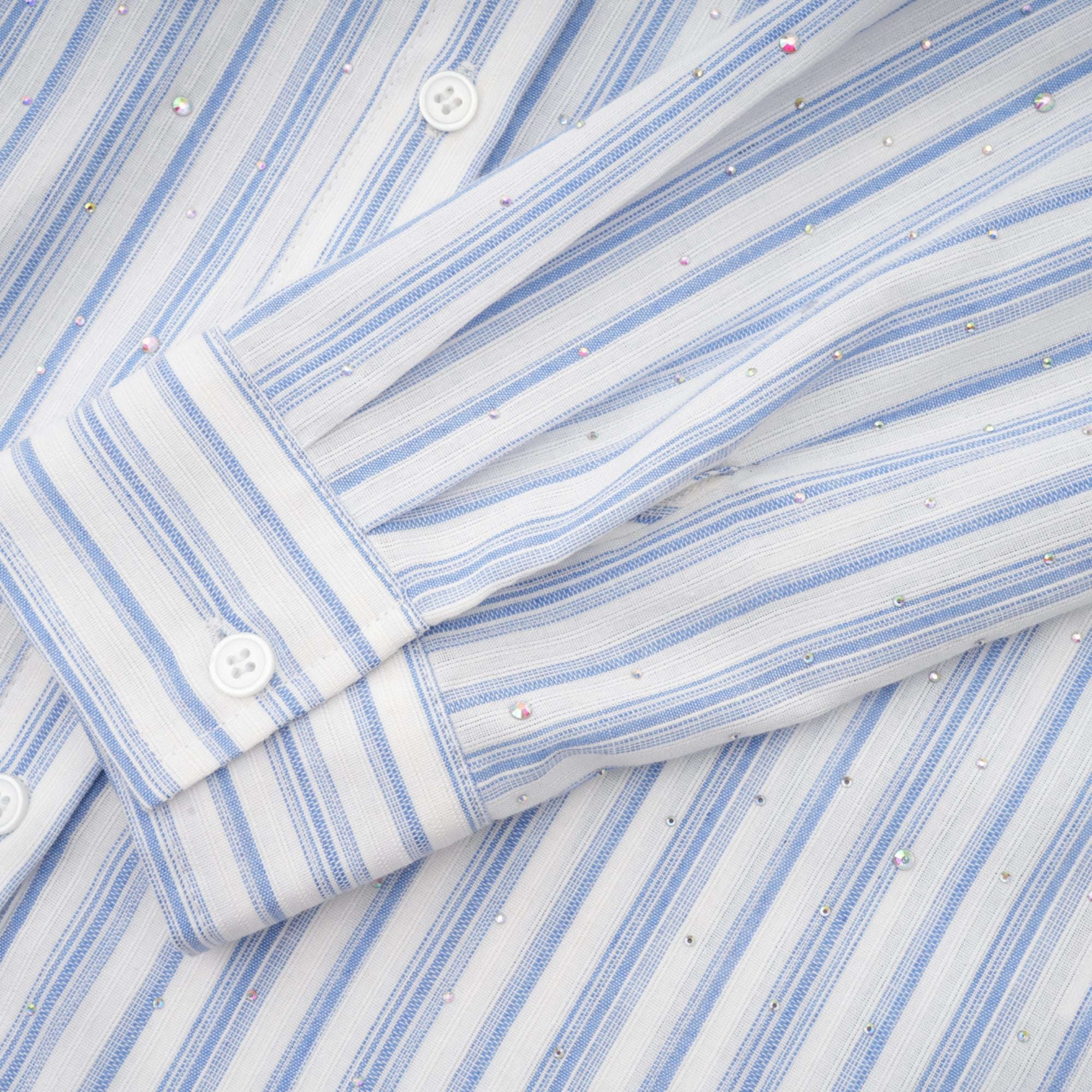 Vivien İşlemeli İnce Çizgili Desenli Gömlek