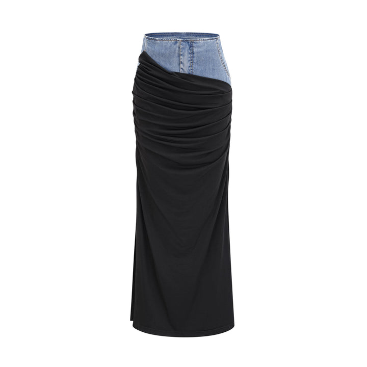 Nala Jarse Panelli Denim Üst Ve Etek Uyumlu Set
