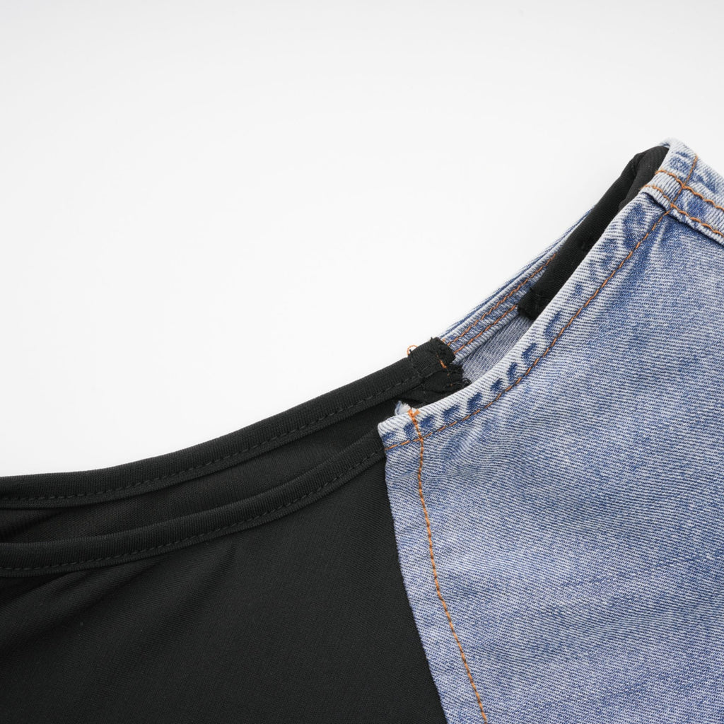 Nala Jarse Panelli Denim Üst Ve Etek Uyumlu Set