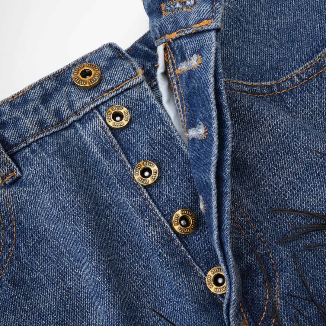 Milia Tüylü Denim Üst Ve Etek Uyumlu Set