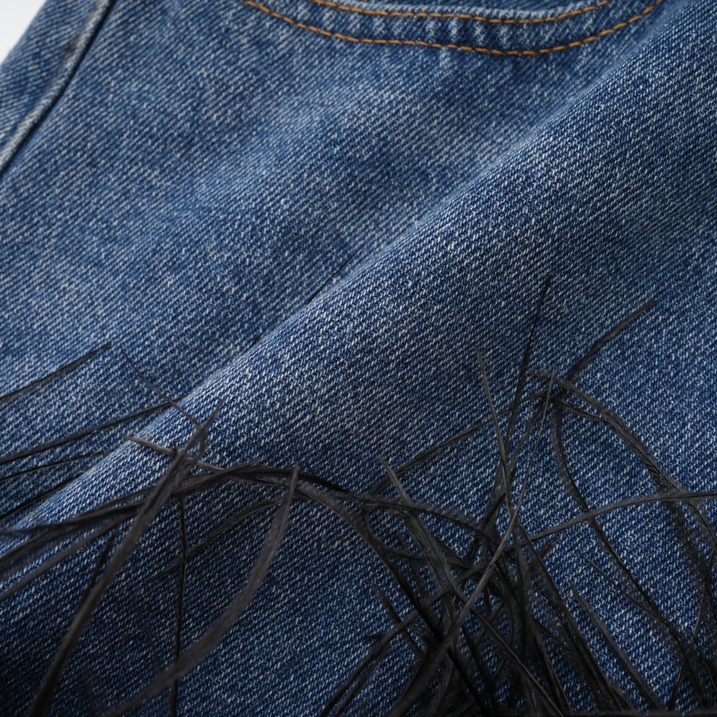 Milia Tüylü Denim Üst Ve Etek Uyumlu Set