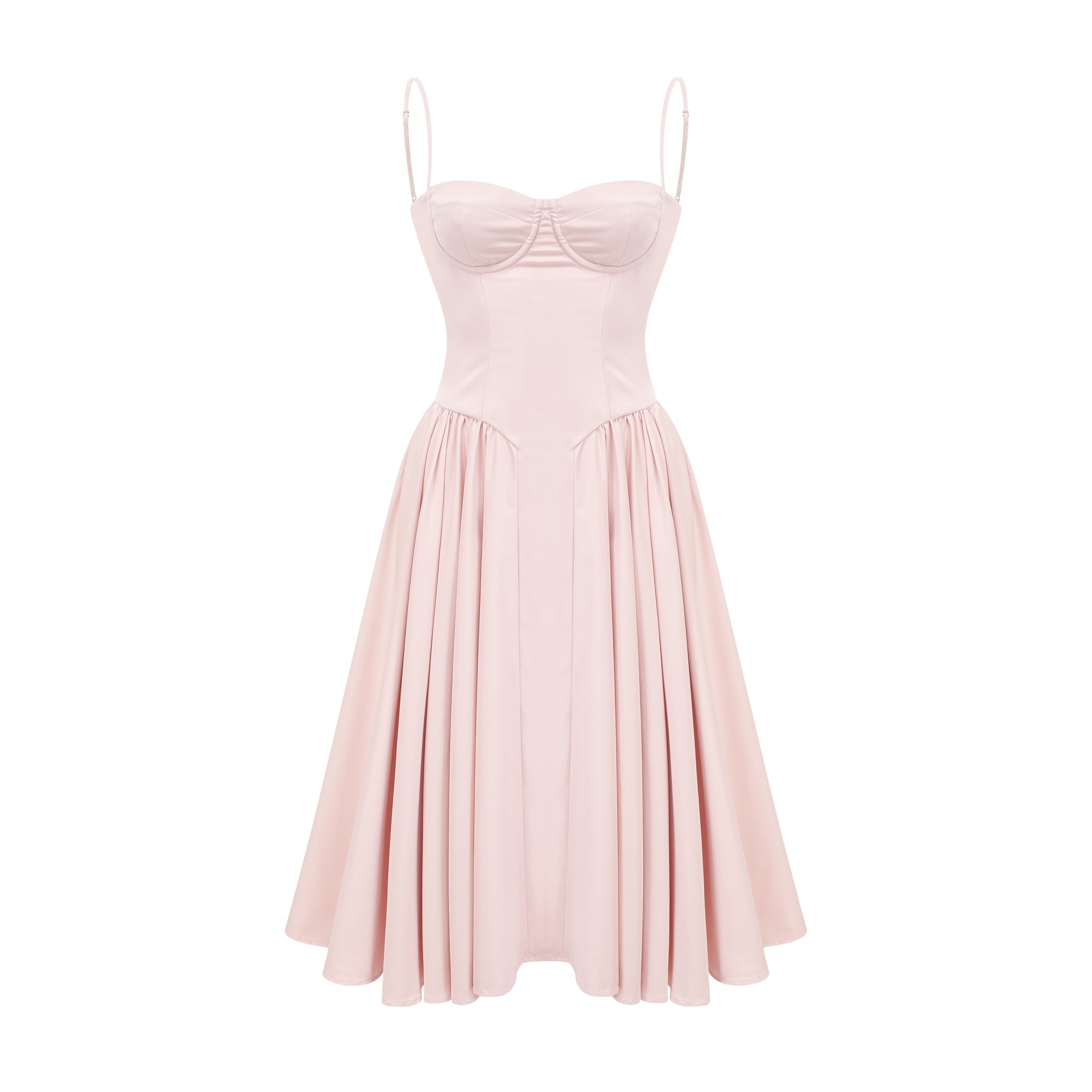 Soleil Pembe Pilili Korse Midi Elbise
