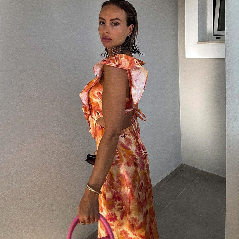 Skylar Fırfır Yaka Maksi Elbise