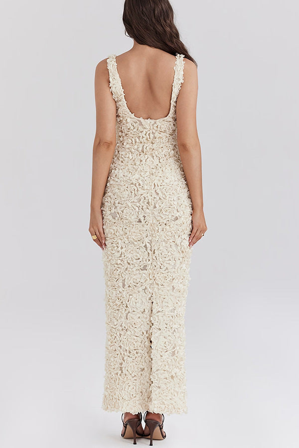 Lyra 3D Çiçekli Askılı Maksi Elbise