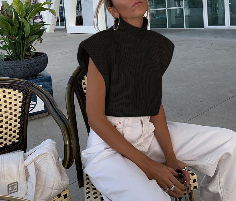 Balıkçı Yaka Sıfır Kollu Süveter