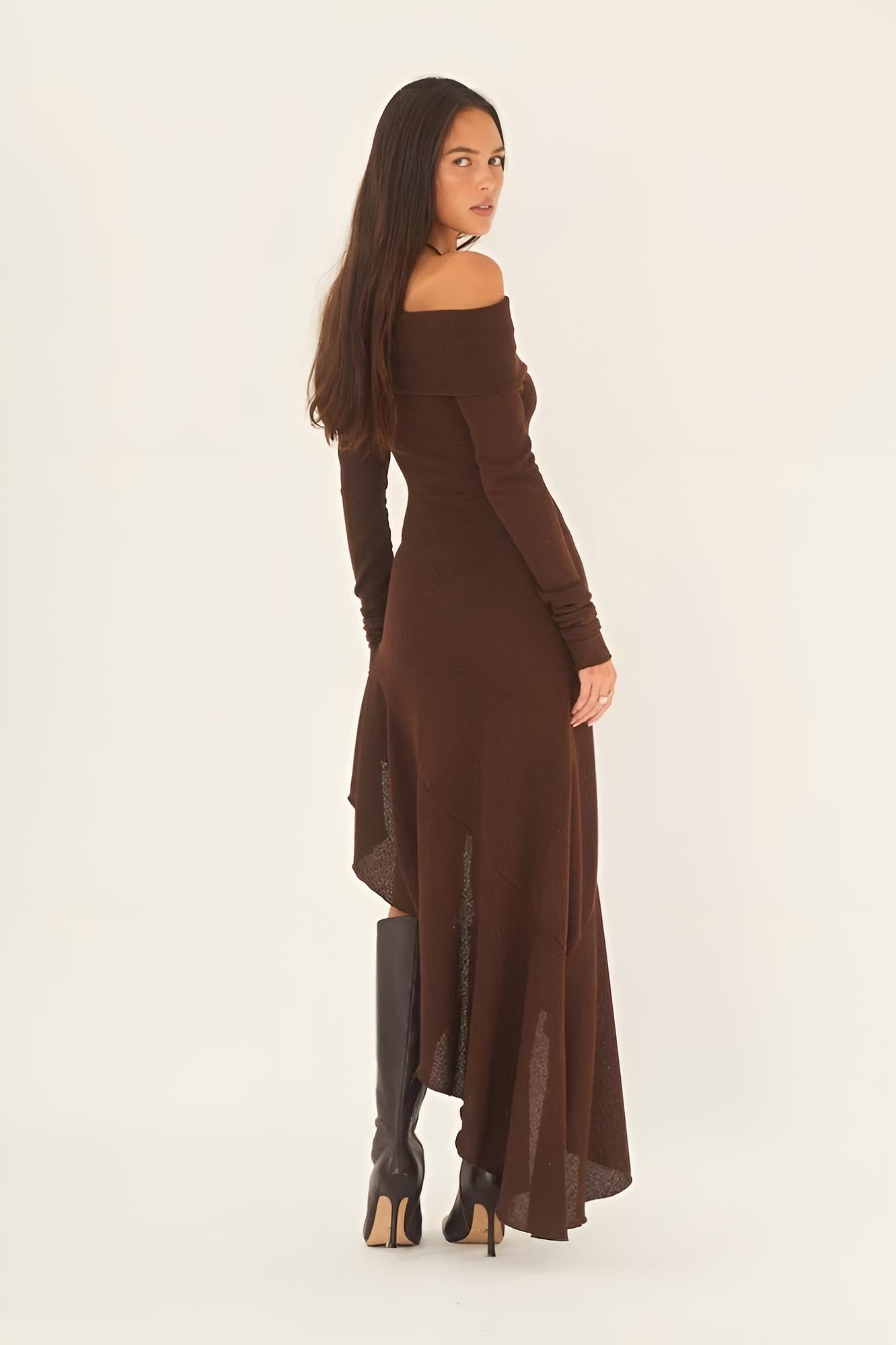 Alisa Omuz Açık Flare Midi Örgü Elbise